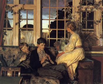 維果 珮德森 A Mother and Children by a Window at Dusk